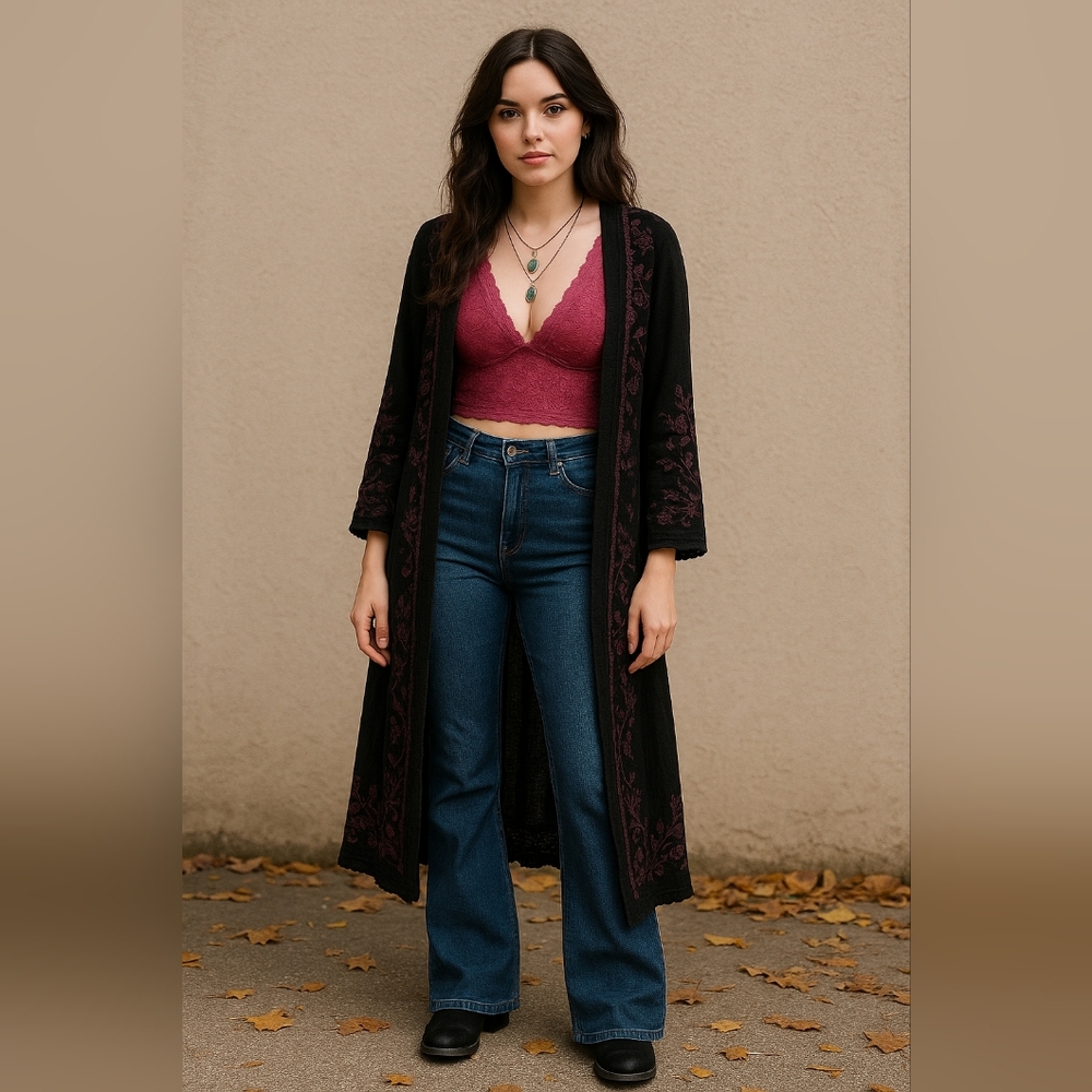 Magenta Lace V-Neck Crop Top Whimsygoth Streetwear Layering New Medium - Picture 7 of 7
